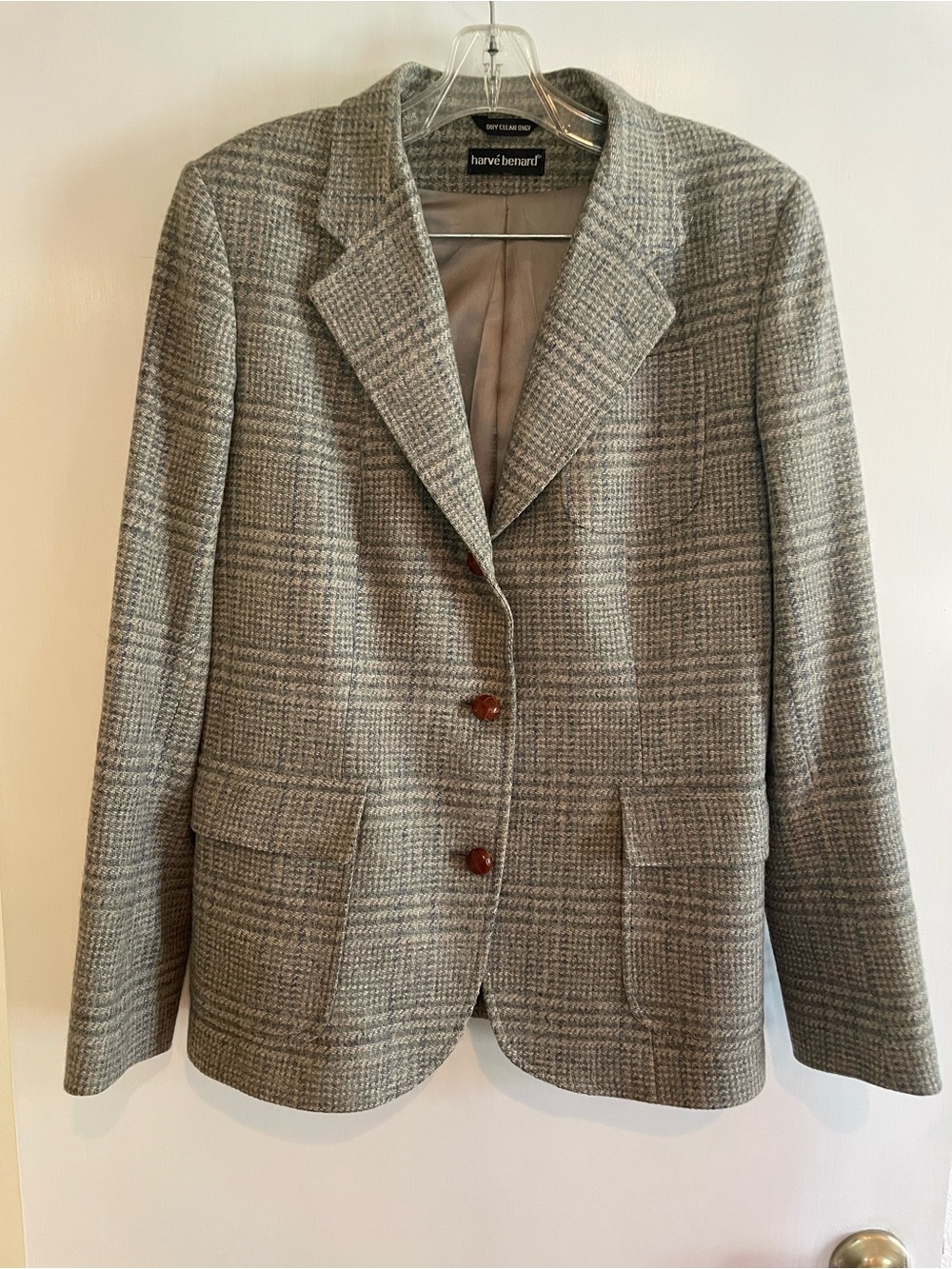 Harve Benard Gray Plaid Blazer with Notch Collar